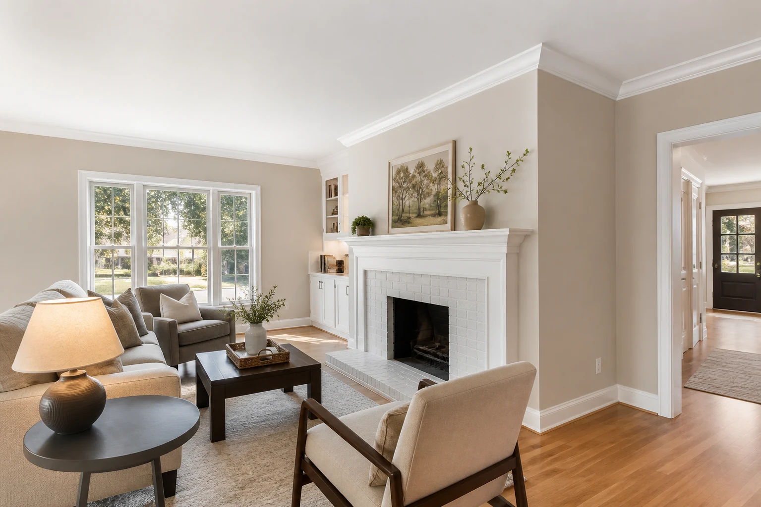 Representative completed interior painting and trim finish, shown from a separate living-room angle